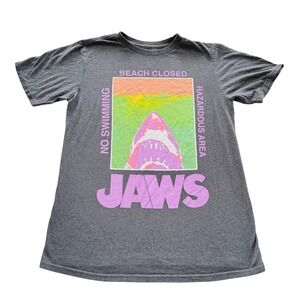 Jaws Graphic T-Shirt Kids‎ XL Charcoal Grey Excellent Neon Shark Movie Tee